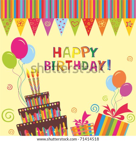 Birthday Cake Candles on Vector Birthday Cake With Candles  Greeting Card    Stock Vector