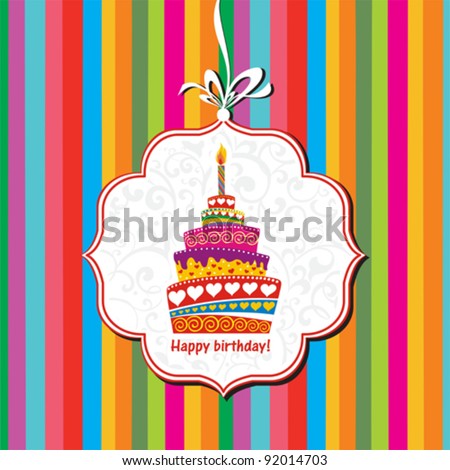  Decoratebirthday Cake on Happy Birthday Card  Birthday Cake  Vector Illustration   Stock Vector