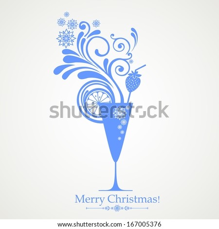 Merry Christmas greeting card with cocktail glass. Drink Menu.  illustration