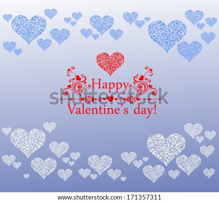 Happy Valentine\'s day! Vintage blue background with hearts.  Illustration