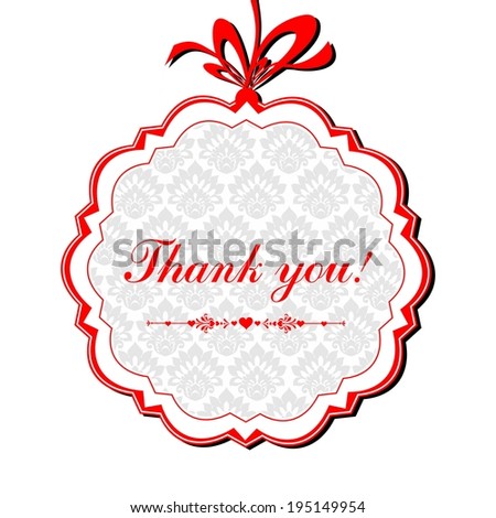 Thank you calligraphy text on a grey and red background.  Illustration