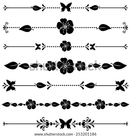 Flowers borders. Collection of design elements isolated on White background.  illustration