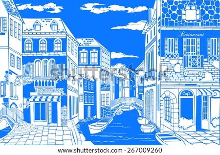 Old city street. Illustration.