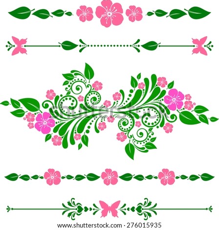 Flowers borders. Collection of design elements isolated on White background. illustration