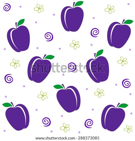 Seamless pattern with plums.  Summer fruit illustration.