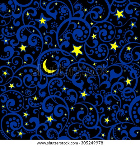 Night sky background stars and moon.  Illustration