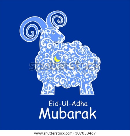 Greeting card template for Muslim Community Festival of sacrifice Eid-Ul-Adha with sheep.  Illustration