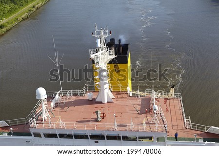 BELDORF, GERMANY - JUNE, 8. Exhaust fumes of a vessel at the Kiel Canal near Beldorf (Schleswig-Holstein, Germany) on June 8, 2014.