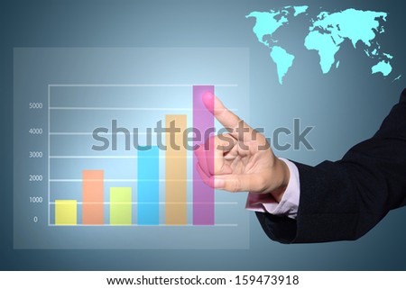 Business men hand pushing write graph
