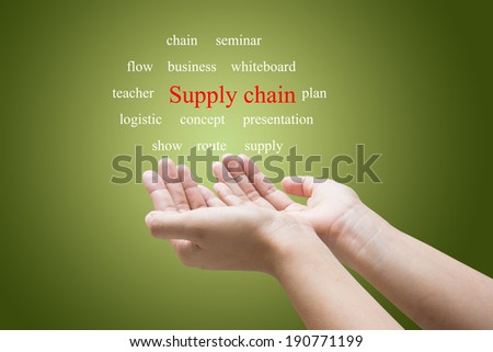 Businessman Hand Showing supply chain Word