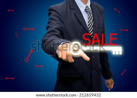Business and technology, searching system and internet concept - male hand pressing SALE