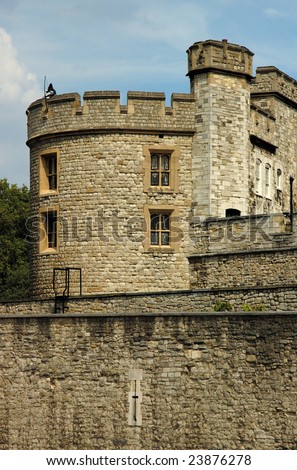 Medieval castle (London Tower) in summer day