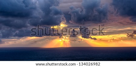 beautiful cloudy sunset at sea