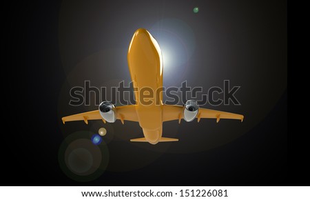 orange airplane isolated on black with sun glare