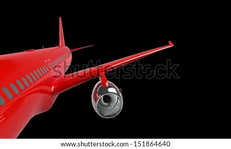 Red airplane isolated on black