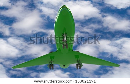 A Green airplane prepare for take off on the ground isolated against the sky