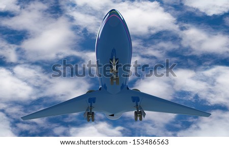 A Blue airplane prepare for take off on the ground isolated against the sky