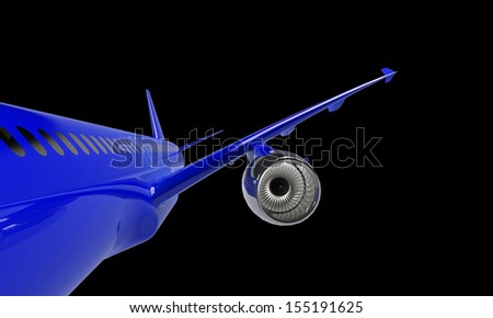 Blue airplane isolated  on black