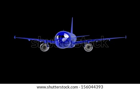 Blue airplane isolated on black