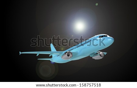 Cyan airplane isolated on black