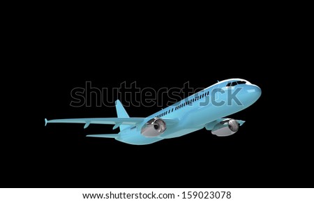 Cyan airplane take off  isolated on black