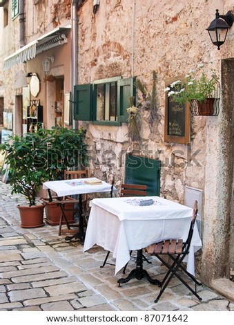 Street cafe in old town Rovinj, istria, Croatia