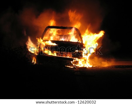 Car burning, nightshot