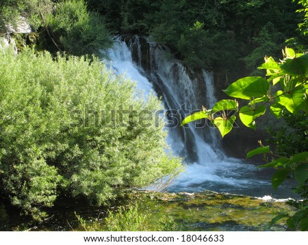 Little waterfall - water well - hidden in forest shadows