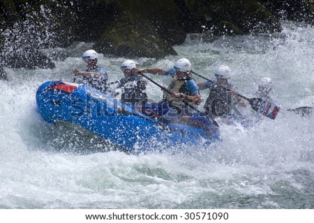BANJA LUKA, REPUBLIKA SRPSKA, BOSNIA - MAY 18: An unidentified team practices at the first day of training for all teams at World Rafting Championship Banja Luka 2009 May 18, 2009 in Banja Luka.