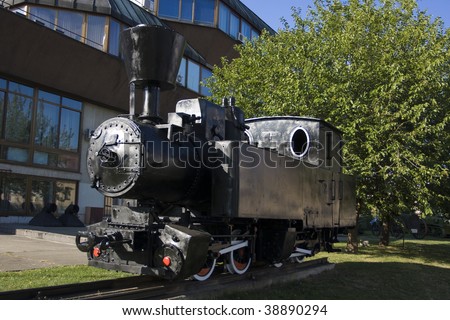 Old steam train, exhibit in front of museum building, Banja Luka, Republika Srpska, Bosnia