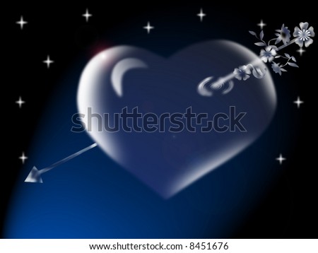 Transparent heart on a background of the star sky pierced Needle with colors