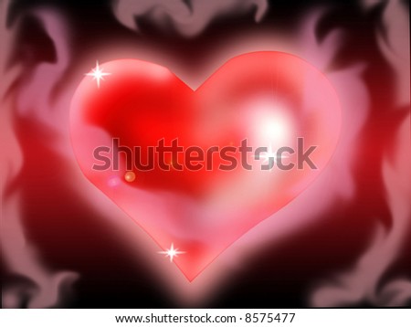 Red heart shrouded in a smoke on gradient reder a black background