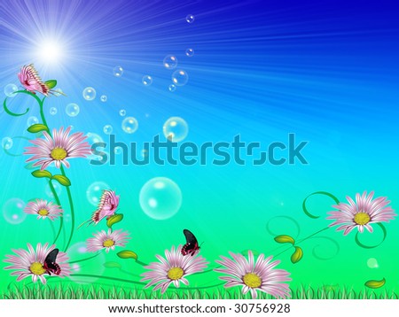 Abstract solar wallpaper with flowers and green petal