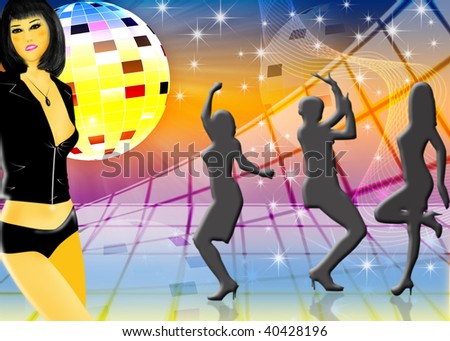 festive dance background with brilliant ball and dancing girl