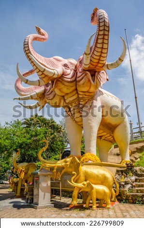 Statue of three heads elephant deity