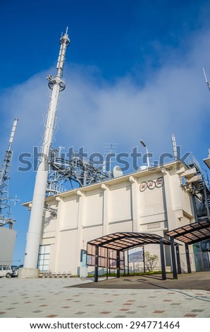 HAKODATE, JAPAN - JUNE 18, 2015 : TV boardcasting station on the top of Mount Hakodate on June 18, 2015. Mount Hakodate is a 334 meter high at the southern end of the peninsula in Hakodate, Japan.