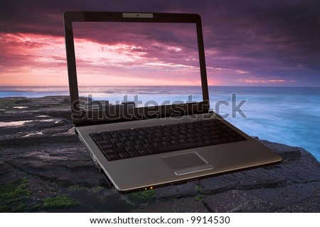Laptop computer in nature environment