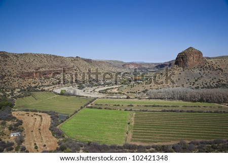 Farming in a wide river valley in the Karoo. South Africa