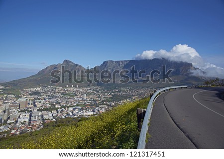 City of Cape Town in South Africa nestling beneath Table Mountain.