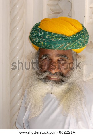Indian man in turban with bushy beard. Jodhpur, Rajasthan, India.