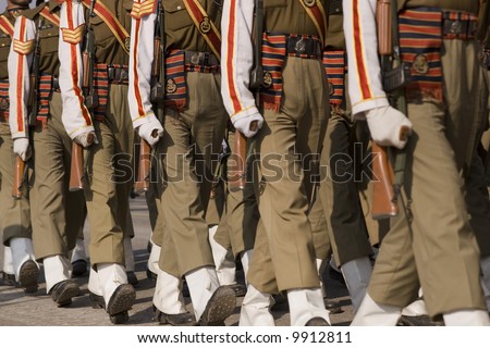 Soldiers of the Indian Army on parade during preparations for the Republic Day Parade in New Delhi, India