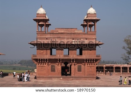 Islamic style red sandstone building at the abandoned city of Fatehpur Sikri near Agra, India. 16th Century AD.