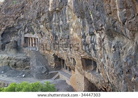 stock photo Ancient Buddhist cave temple in a cliff near Aurangabad 