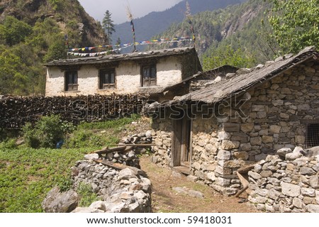 Traditional mountain house in the trek to Everest Base Camp in the Himalaya Mountains in Nepal