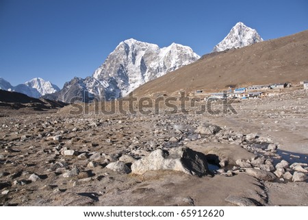 Lobouche - small cluster of huts and tea houses on the trekking route to everest base camp. 4910m high in the Himalaya