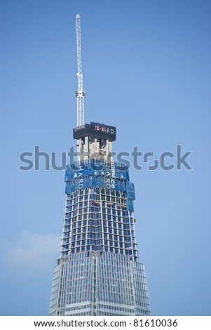 LONDON, ENGLAND - JULY 24: The Shard under construction at London Bridge on the River Thames on July 24, 2011 in London, England. When complete it will be the tallest building in the European Union.