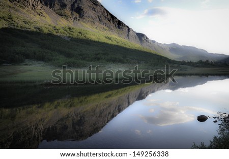 Evening scenery in mountain valley, Hemsedal - Norway. Photocrome style