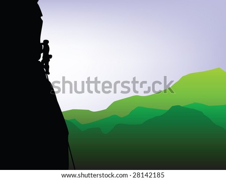 A silhouette of an alpine rock climber in the mountains