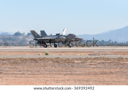 October 3.2014 Marine Corps Air Station Miramar San Diego CA US The new US Marine F35 on the runway during the annual air show in San Diego