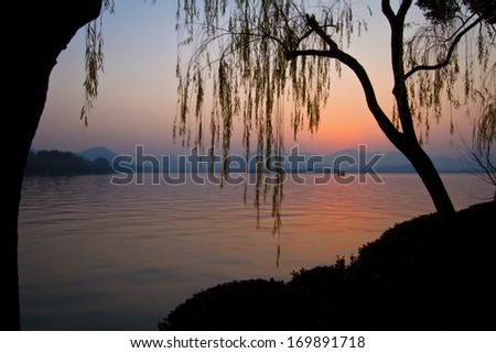 Sunset in West Lake Hangzhou China